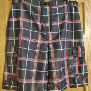 Beverly Hills Polo Club Black and Red Plaid Cargo Shorts